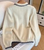 Women's Korean-Inspired Colorblock Sweater – Long Sleeve Pullover with Bow Accent and Lapel Detail, Soft & Cozy for Autumn and Winter Layering - Image 8