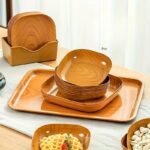8pcs Faux Wood Plastic Serving Trays with Stand Set