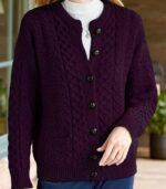 Women’s Navy Blue Geometric Cable-Knit Cardigan – Cozy Button-Front Sweater with Black Buttons, Round-Neck Long Sleeves, Perfect for Fall & Winter Layering - Image 8