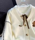 Women’s Navy & White Color-Block Cardigan – V-Neck Sweater Jacket with Tie-Front and Button Closure, Long-Sleeve Cozy Layer for Fall and Winter - Image 11