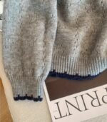 Women's Korean-Inspired Colorblock Sweater – Long Sleeve Pullover with Bow Accent and Lapel Detail, Soft & Cozy for Autumn and Winter Layering - Image 6