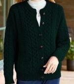 Women’s Navy Blue Geometric Cable-Knit Cardigan – Cozy Button-Front Sweater with Black Buttons, Round-Neck Long Sleeves, Perfect for Fall & Winter Layering - Image 2