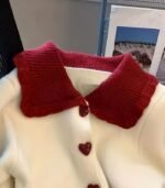 Women’s Soft Knit Red Contrast Collar Cardigan – Stylish Button-Front Winter Sweater - Image 5