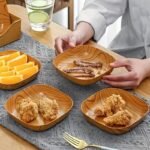 8pcs Faux Wood Plastic Serving Trays with Stand Set