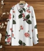 Women’s Chic Plant Print Two-Piece Set – Long-Sleeve Blouse with Solid Trousers, Elegant and Comfortable Outfit for Spring and Autumn - Image 3