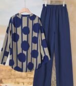 Golden Polka Dot Floral Two-Piece Set – Stylish Summer Outfit with Casual Long Pants for Holidays and Everyday Wear - Image 3