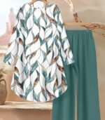 Women’s Casual Elegant Two-Piece Set – Loose Long Sleeve Top and Leaf Print Pants, Stylish Outfit for All Seasons - Image 4