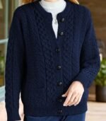 Women’s Navy Blue Geometric Cable-Knit Cardigan – Cozy Button-Front Sweater with Black Buttons, Round-Neck Long Sleeves, Perfect for Fall & Winter Layering - Image 13
