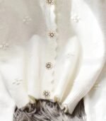 Women’s Elegant Knit Cardigan – Round Neck Long Sleeve Sweater with 3D Floral Embellishments, Wavy Hem, Button Accents, Solid Color, Perfect for Autumn & Winter - Image 4