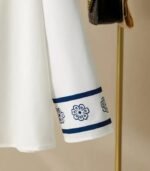 Women’s Elegant Floral Tie-Neck Blouse – White Long-Sleeve Button-Up Shirt with Blue Flower Design, Perfect for Daily Outfits, Vacations, and Effortless Year-Round Style - Image 5