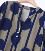 Women’s Navy Blue Polka Dot Two-Piece Set – Elegant V-Neck Button-Up Top with Wide-Leg Pants, Chic and Comfortable Outfit for All Seasons and Occasions - Image 5