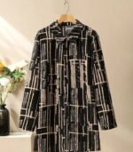 Women’s Black and White Striped Two-Piece Set – Casual Long Sleeve Printed Blouse with Straight Pants, Comfortable All-Season Outfit Made from Soft Polyester Fabric - Image 3