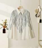 Women’s Casual Two-Piece Set – Long-Sleeve Plant Print Shirt with Solid Trousers and Handy Pockets for Spring and Summer - Image 3