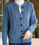 Women’s Navy Blue Geometric Cable-Knit Cardigan – Cozy Button-Front Sweater with Black Buttons, Round-Neck Long Sleeves, Perfect for Fall & Winter Layering - Image 12