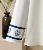 Women’s Elegant Floral Tie-Neck Blouse – White Long-Sleeve Button-Up Shirt with Blue Flower Design, Perfect for Daily Outfits, Vacations, and Effortless Year-Round Style - Image 6