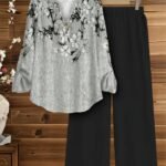 Women’s Elegant Floral Print Two-Piece Set – Chic Casual Suit with Printed Top and Solid Color Pants, Perfect for Daily Wear or Semi-Formal Occasions