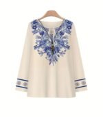 Women’s Elegant Floral Print Two-Piece Set – Long Sleeve Blouse with Wide-Leg Pants, Stylish and Comfortable Outfit for All Seasons Made from Soft Polyester Fabric - Image 6