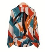 Women’s Geometric Print Two-Piece Set – Long-Sleeve Lapel Shirt with Solid Wide-Leg Pants and Symmetrical Pockets for a Chic Casual Look - Image 6