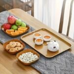 8pcs Faux Wood Plastic Serving Trays with Stand Set