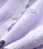 Women’s Elegant Knit Cardigan – Round Neck Long Sleeve Sweater with 3D Floral Embellishments, Wavy Hem, Button Accents, Solid Color, Perfect for Autumn & Winter - Image 10