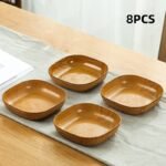8pcs Faux Wood Plastic Serving Trays with Stand Set