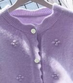 Women’s Elegant Knit Cardigan – Round Neck Long Sleeve Sweater with 3D Floral Embellishments, Wavy Hem, Button Accents, Solid Color, Perfect for Autumn & Winter - Image 9