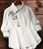 Women’s Elegant Embroidered Yellow Shirt – Long-Sleeve Button-Up Blouse with Floral & Leaf Design, Perfect for Casual Days, Formal Outfits, and All-Season Style - Image 11